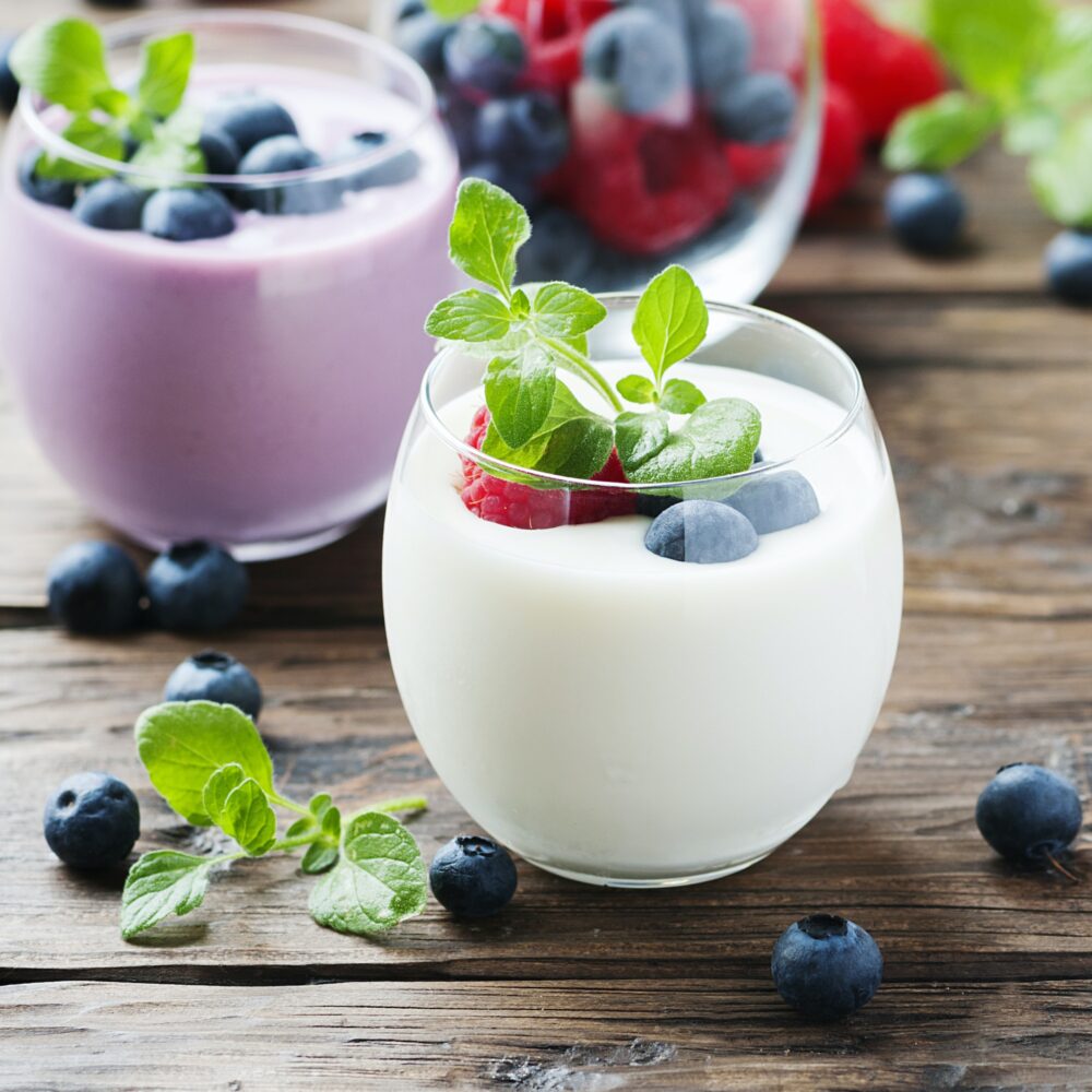 Healthy yogurt with berry and mint